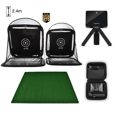 Spornia Golf Simulator Bundle #8: SPG-8 Net + 2D Driving Range Mat + Garmin Approach® R10