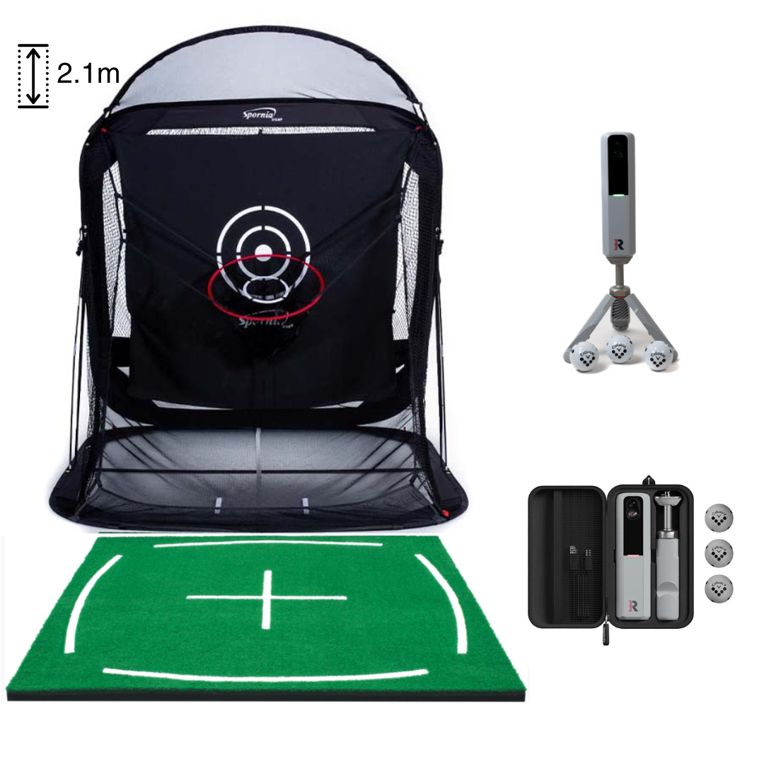 Spornia Golf Simulator Bundle #6: SPG-7 Net + 3D Pro Turf Teaching Mat + Rapsodo MLM2PRO Launch Monitor