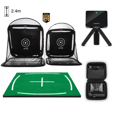 Spornia Golf Simulator Bundle #11: SPG-8 Net + 3D Pro Turf Teaching Mat + Garmin Approach® R10