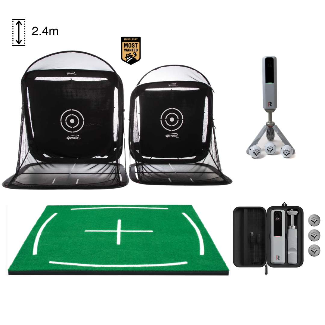 Spornia Golf Simulator Bundle #13: SPG-8 Net + 3D Pro Turf Teaching Mat + Rapsodo MLM2PRO Launch Monitor