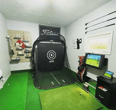 Spornia Golf Simulator Bundle #2: SPG-7 Net + 2D Driving Range Mat + Garmin Approach® R10