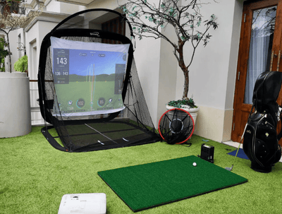 Spornia Golf Simulator Bundle #5: SPG-8 Net + 2D Driving Range Mat + Garmin Approach® R10