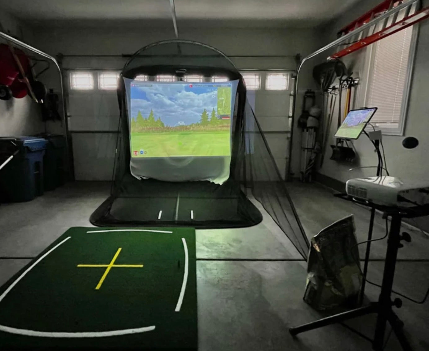 Spornia Golf Simulator Bundle #5: SPG-7 Net + 3D Pro Turf Teaching Mat + Garmin Approach R10 Launch Monitor