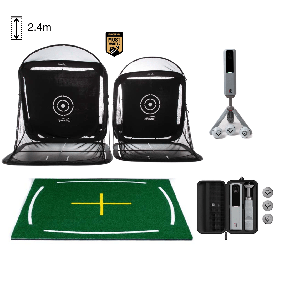 Spornia Golf Simulator Bundle #4: SPG-8 Net + Spornia Academy Commercial Mat + Rapsodo MLM2PRO Launch Monitor